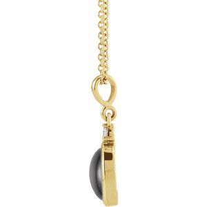 14K Yellow Gold 6x4 mm Natural Black Onyx & .01 CT Natural Diamond 16-18" Necklace