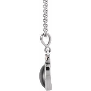 14K White 12x10 mm Natural Black Onyx & .03 CT Natural Diamond 16-18" Necklace
