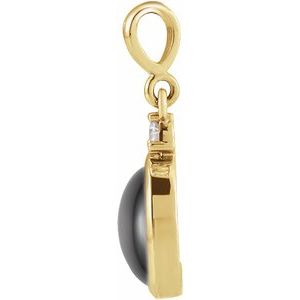 14K Yellow 9x7 mm Natural Black Onyx & .03 CT Natural Diamond Cabochon Pendant