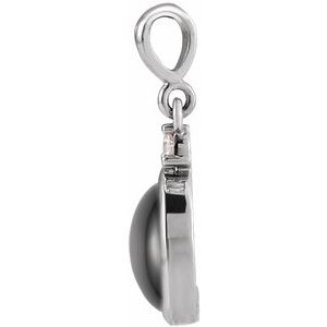 Sterling Silver 12x10 mm Natural Black Onyx & .03 CT Natural Diamond Cabochon Pendant