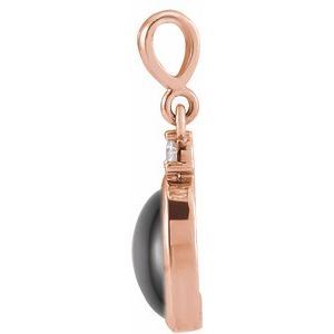 14K Rose 5x3 mm Natural Black Onyx & .02 CT Natural Diamond Cabochon Pendant
