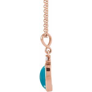 14K Rose 9x7 mm Natural Turquoise & .03 CT Natural Diamond 16-18" Necklace