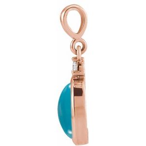 14K Rose 12x10 mm Natural Turquoise & .03 CT Natural Diamond Cabochon Pendant