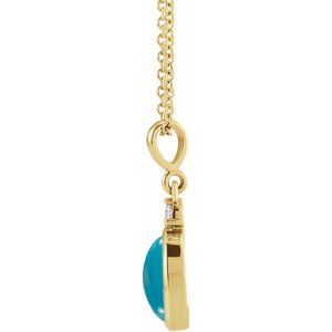 14K Yellow 8x6 mm Natural Turquoise & .03 CT Natural Diamond 16-18" Necklace
