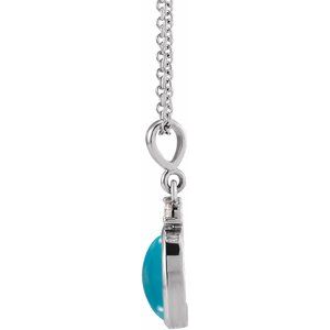 Platinum 6x4 mm Natural Turquoise & .015 CT Natural Diamond 16-18" Necklace