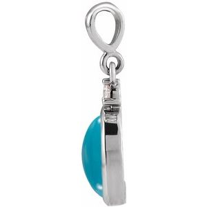 14K White 12x10 mm Natural Turquoise & .03 CT Natural Diamond Cabochon Pendant
