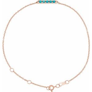 14K Rose Gold Natural Turquoise Bar 6 1/2-7 1/2" Bracelet