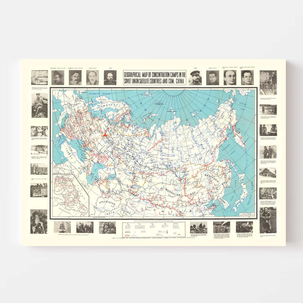 Vintage Map of Concentration Camps, 1945