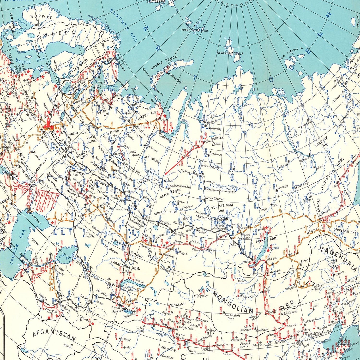 Vintage Map of Concentration Camps, 1945