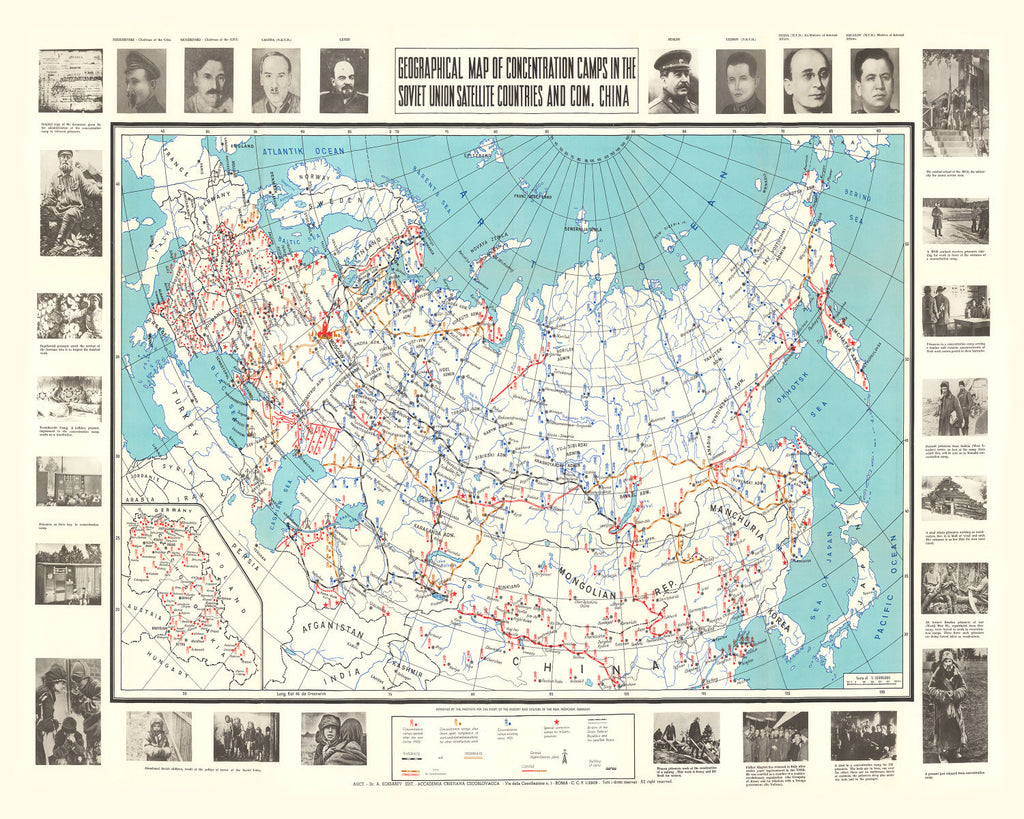 Vintage Map of Concentration Camps, 1945