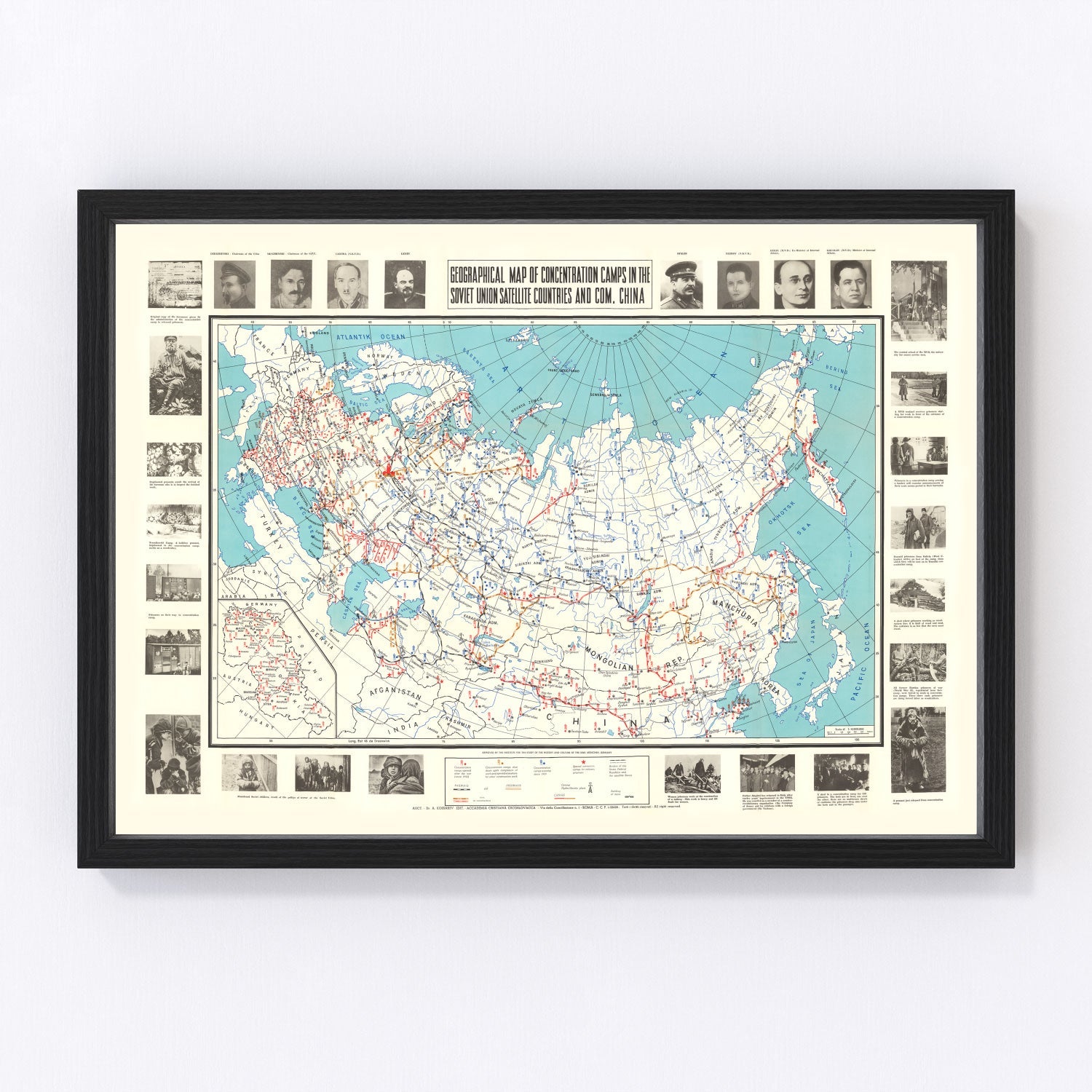 Vintage Map of Concentration Camps, 1945