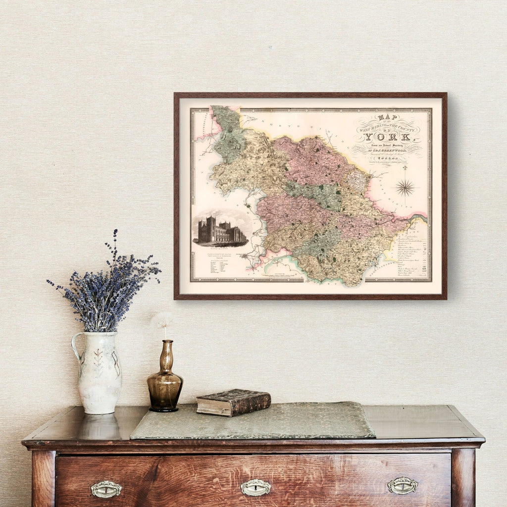 Vintage Map of West Riding of York County England, 1834