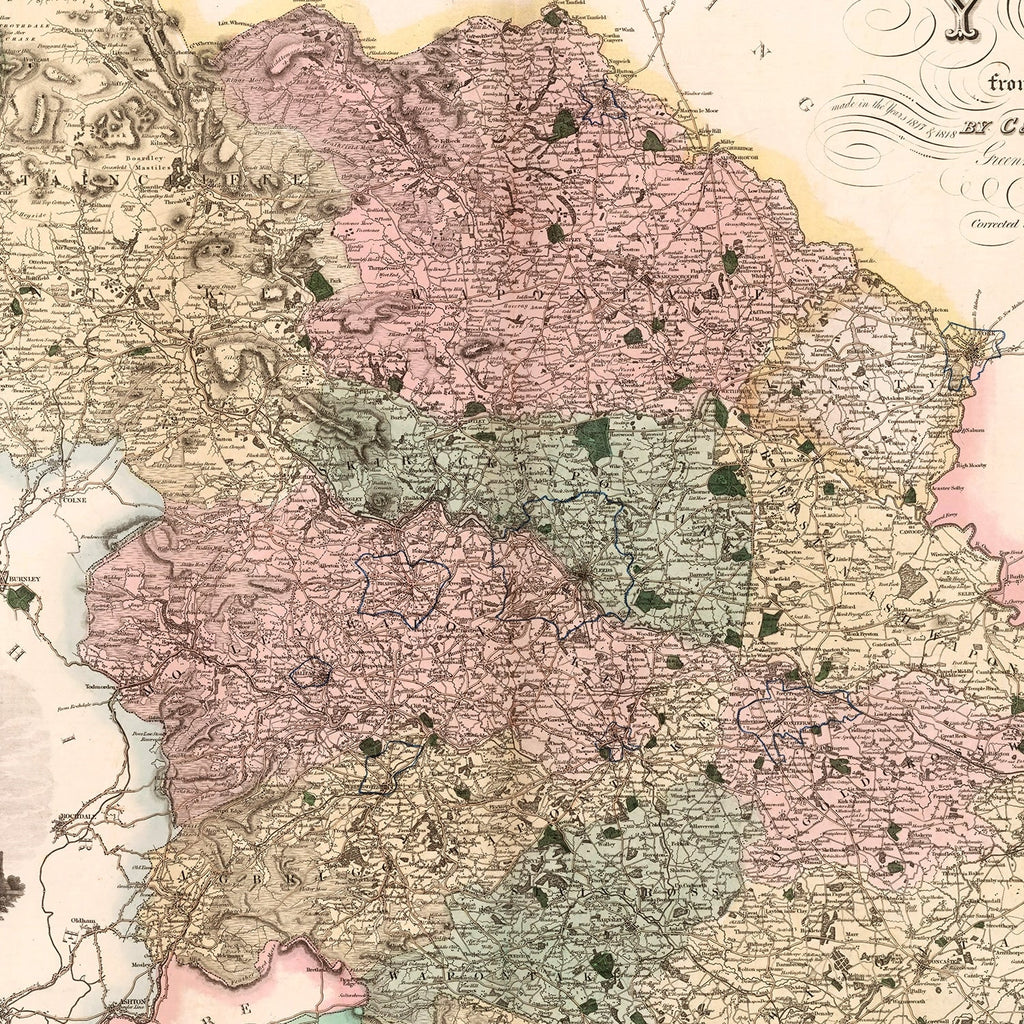 Vintage Map of West Riding of York County England, 1834