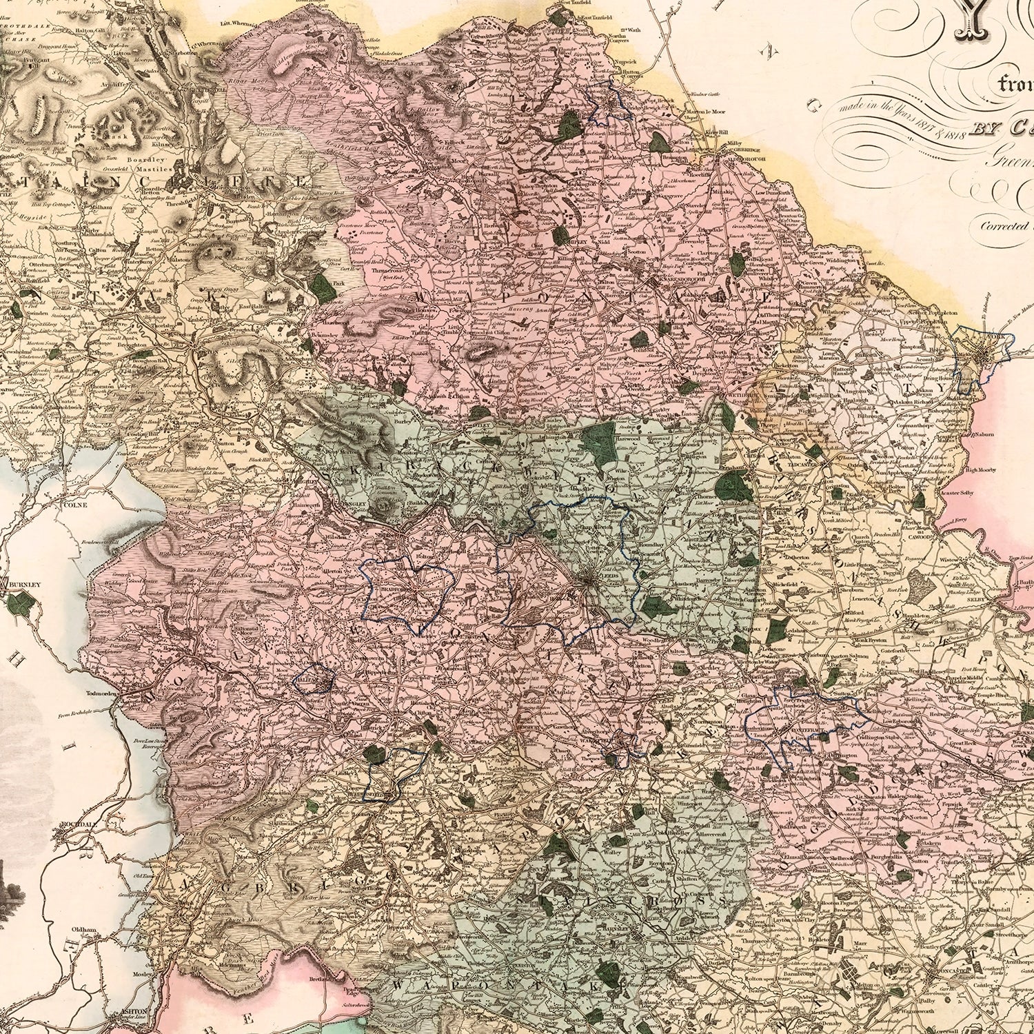 Vintage Map of West Riding of York County England, 1834