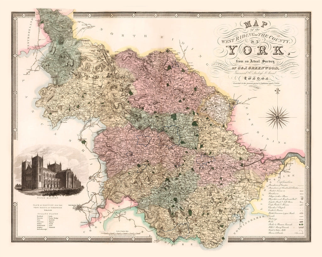 Vintage Map of West Riding of York County England, 1834