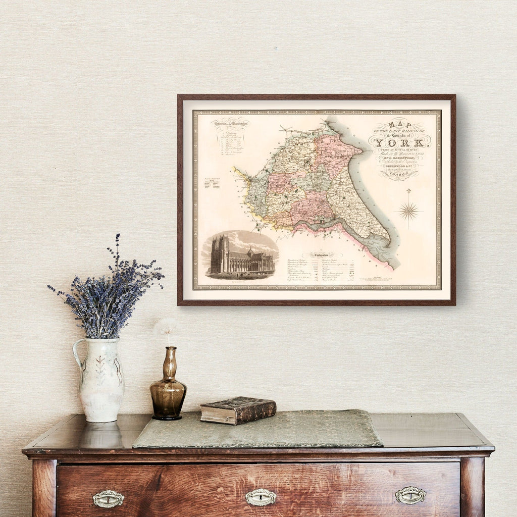 Vintage Map of East Riding of York County England, 1834