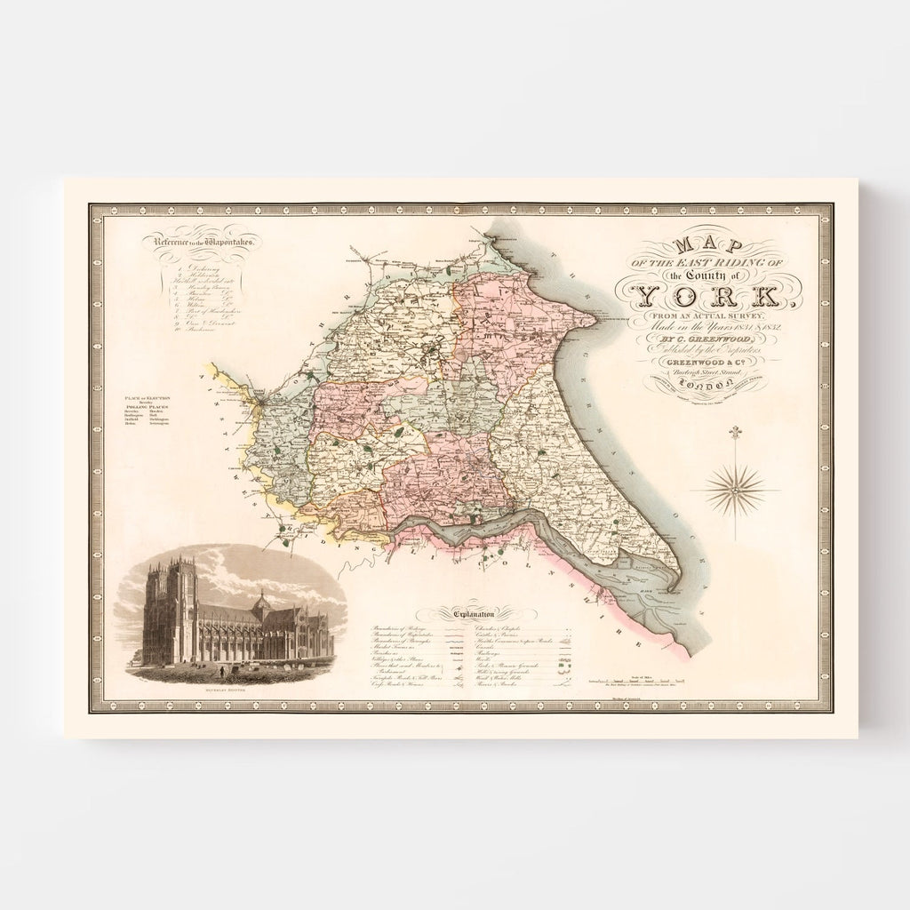 Vintage Map of East Riding of York County England, 1834