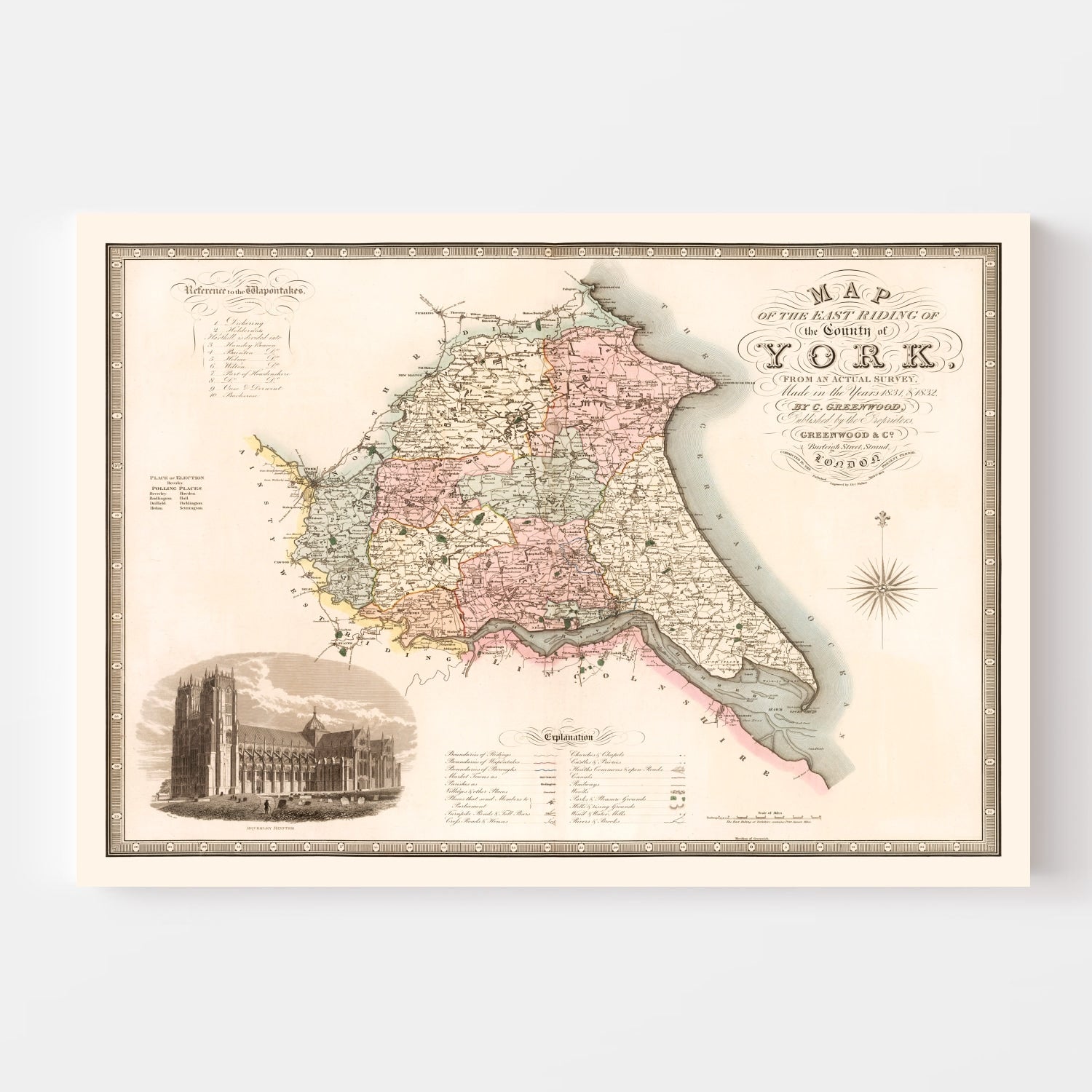 Vintage Map of East Riding of York County England, 1834
