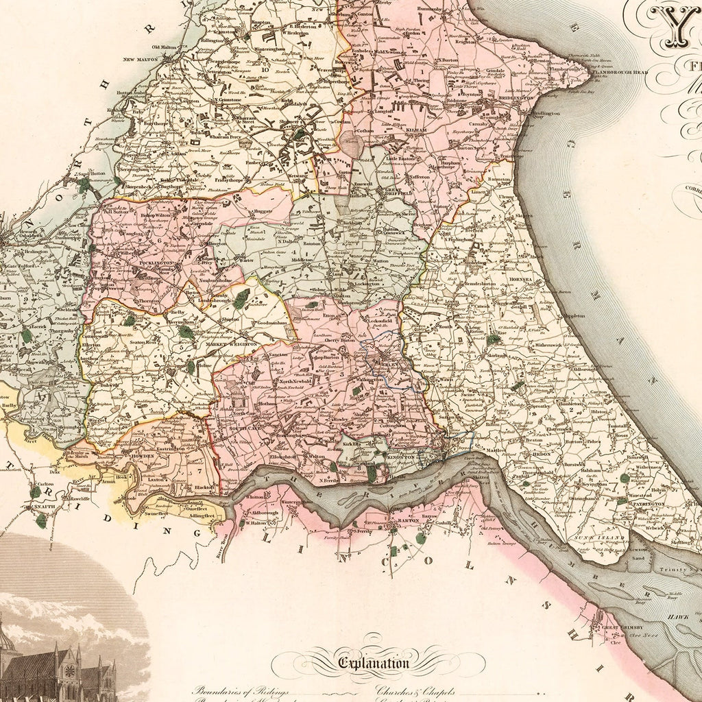 Vintage Map of East Riding of York County England, 1834