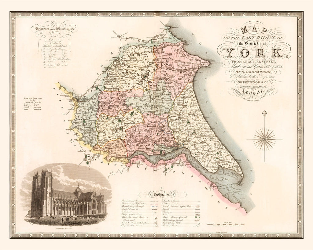 Vintage Map of East Riding of York County England, 1834