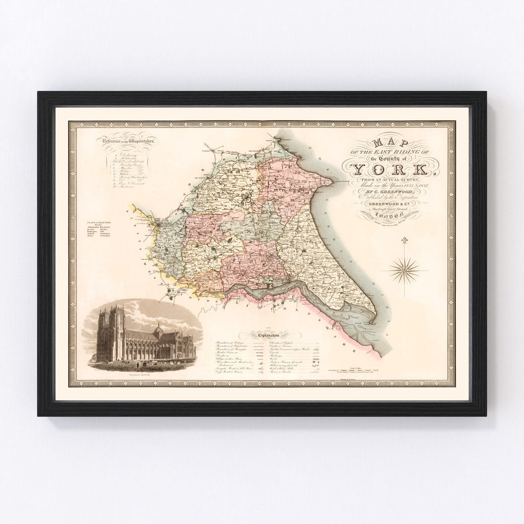Vintage Map of East Riding of York County England, 1834