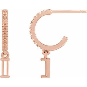 14K Rose Gold 4x2 mm Straight Baguette French-Set Hoop Earring Mounting