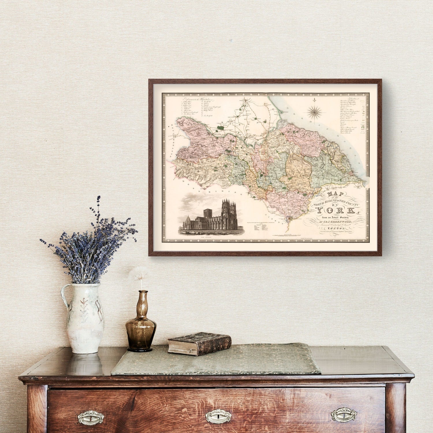 Vintage Map of North Riding of York County England, 1834