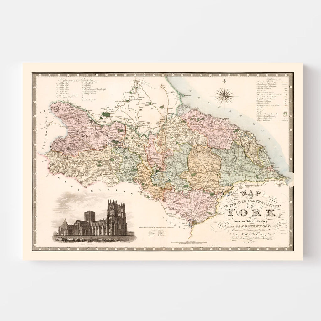Vintage Map of North Riding of York County England, 1834