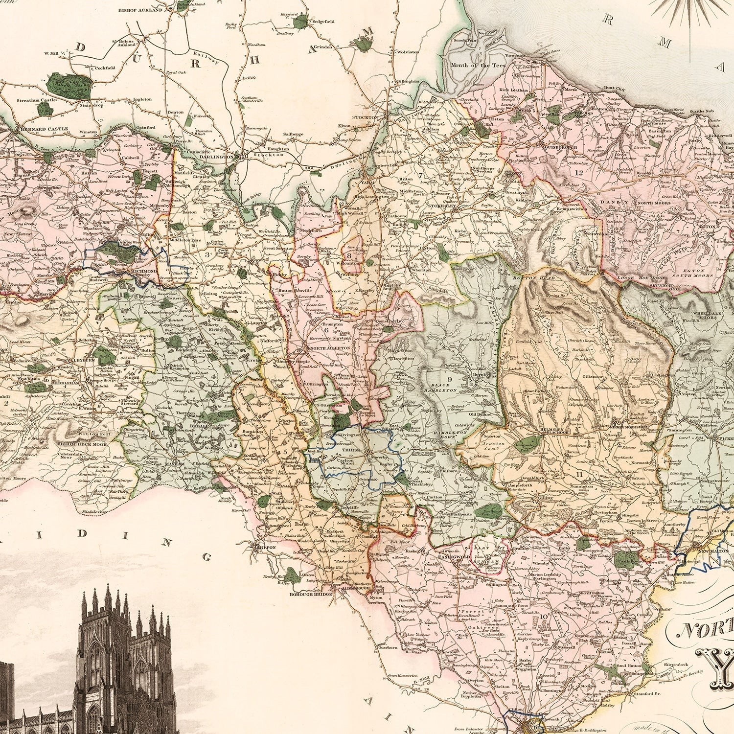 Vintage Map of North Riding of York County England, 1834