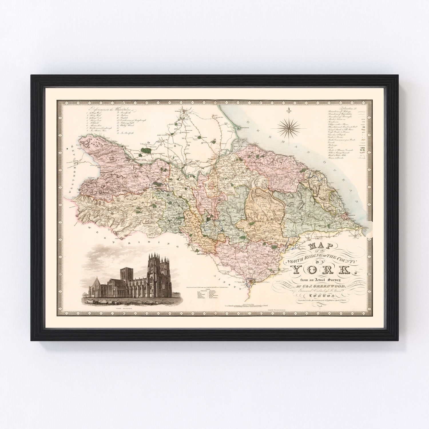 Vintage Map of North Riding of York County England, 1834