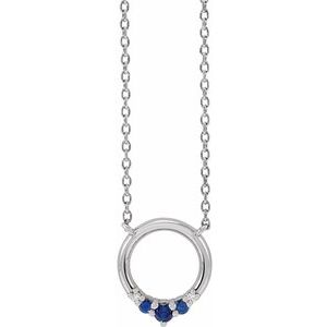 Sterling Silver Natural Blue Sapphire & .06 CTW Natural Diamond Circle 18" Necklace