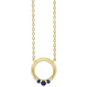 14K Yellow Gold Natural Blue Sapphire & .06 CTW Natural Diamond Circle 18" Necklace