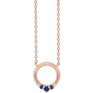 14K Rose Gold Natural Blue Sapphire & .06 CTW Natural Diamond Circle 18" Necklace