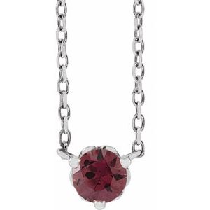 Platinum Natural Rhodolite Garnet Solitaire 18" Necklace