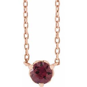 14K Rose Gold Natural Rhodolite Garnet Solitaire 18" Necklace