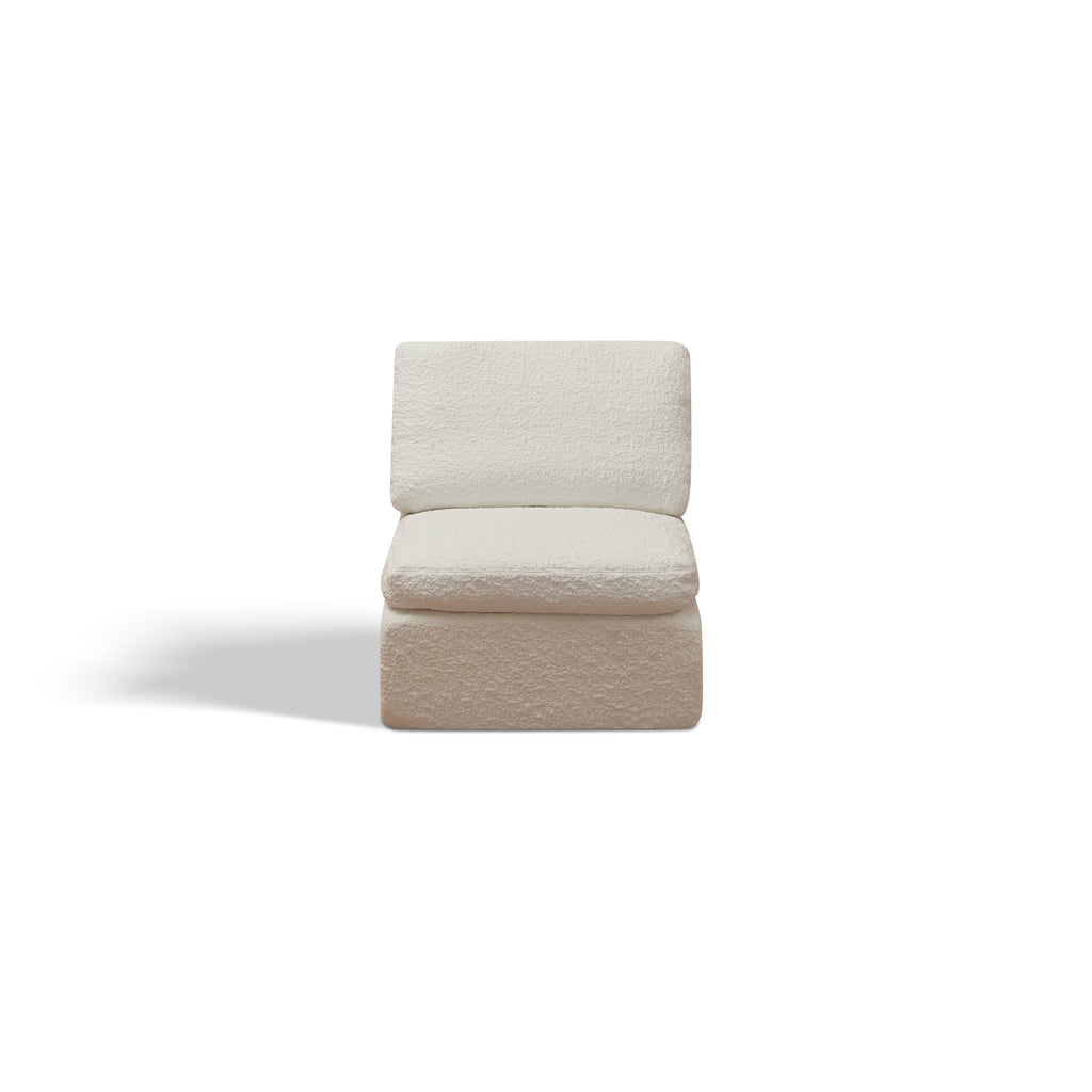 Cloud Style L-Shape Modular Sectional Sofa with Ottoman, 3 Seater Convertible Couch in Warm White, Chenille Fabric, 110' Width