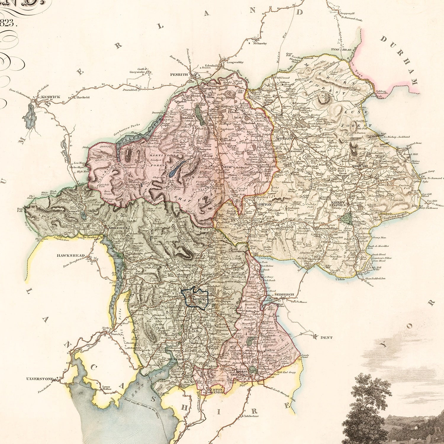 Vintage Map of Westmorland England, 1830
