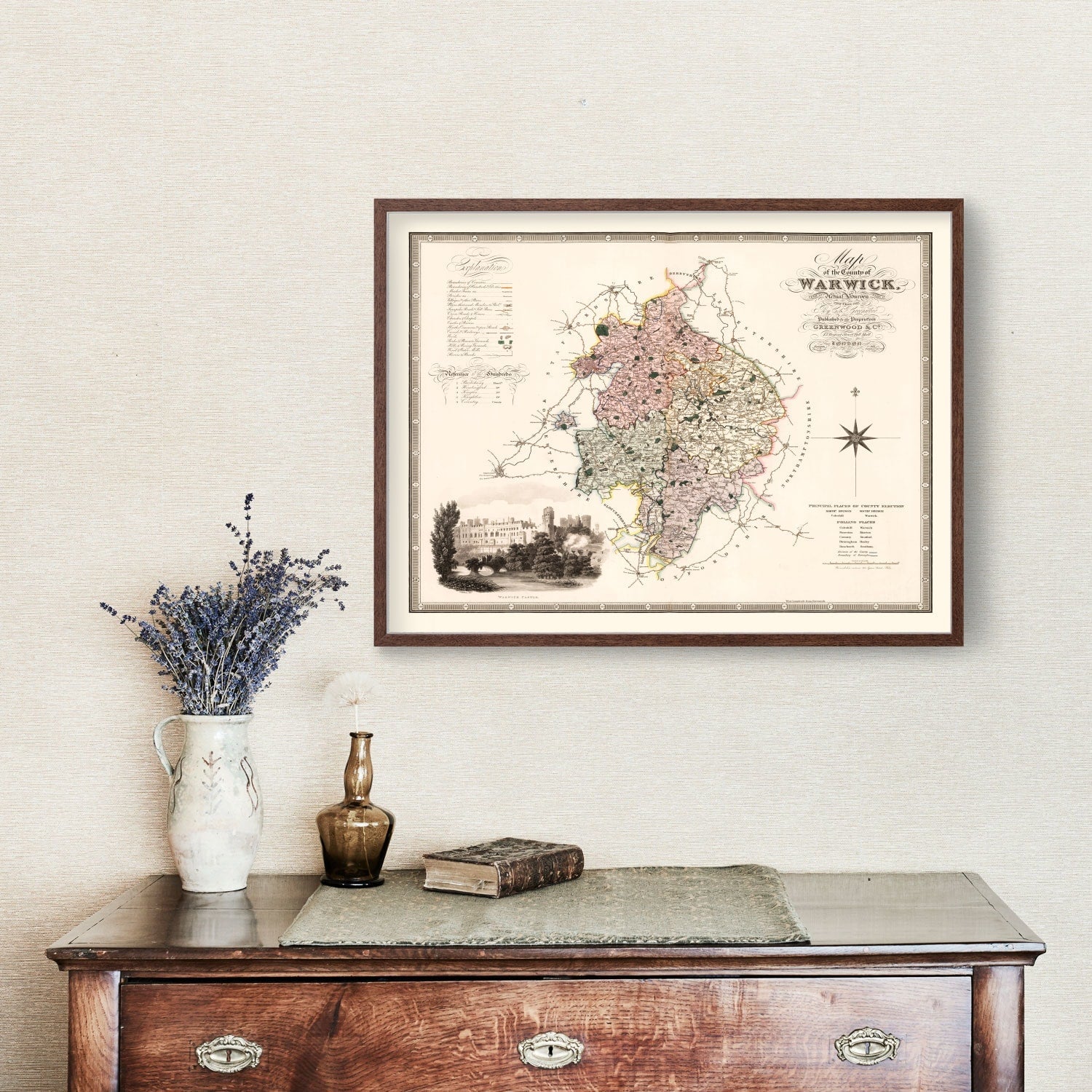 Vintage Map of Warwick England, 1830