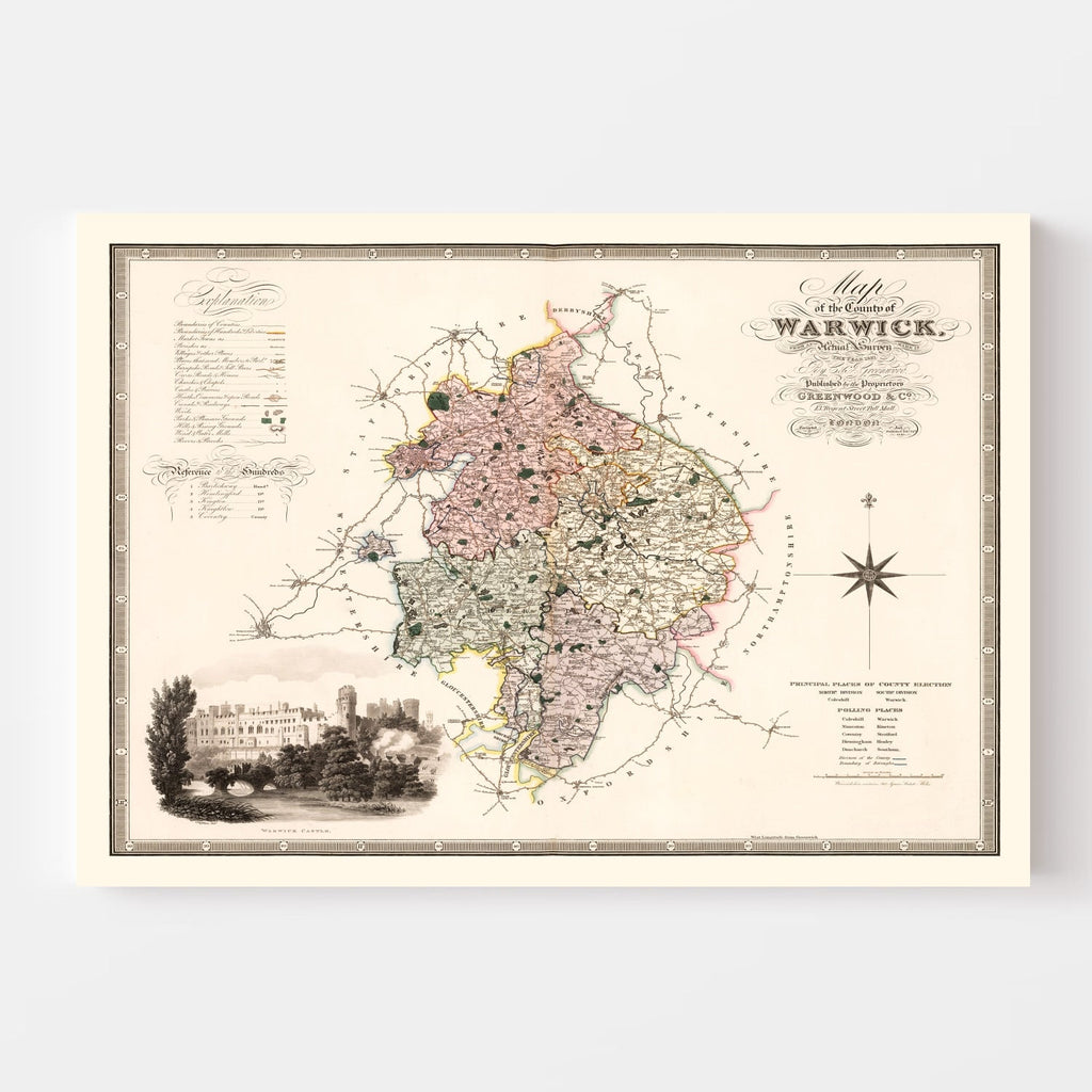 Vintage Map of Warwick England, 1830