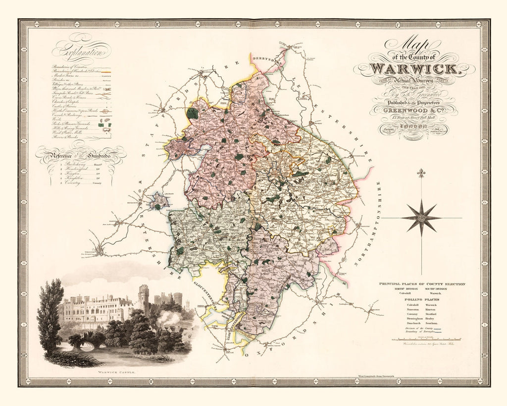 Vintage Map of Warwick England, 1830