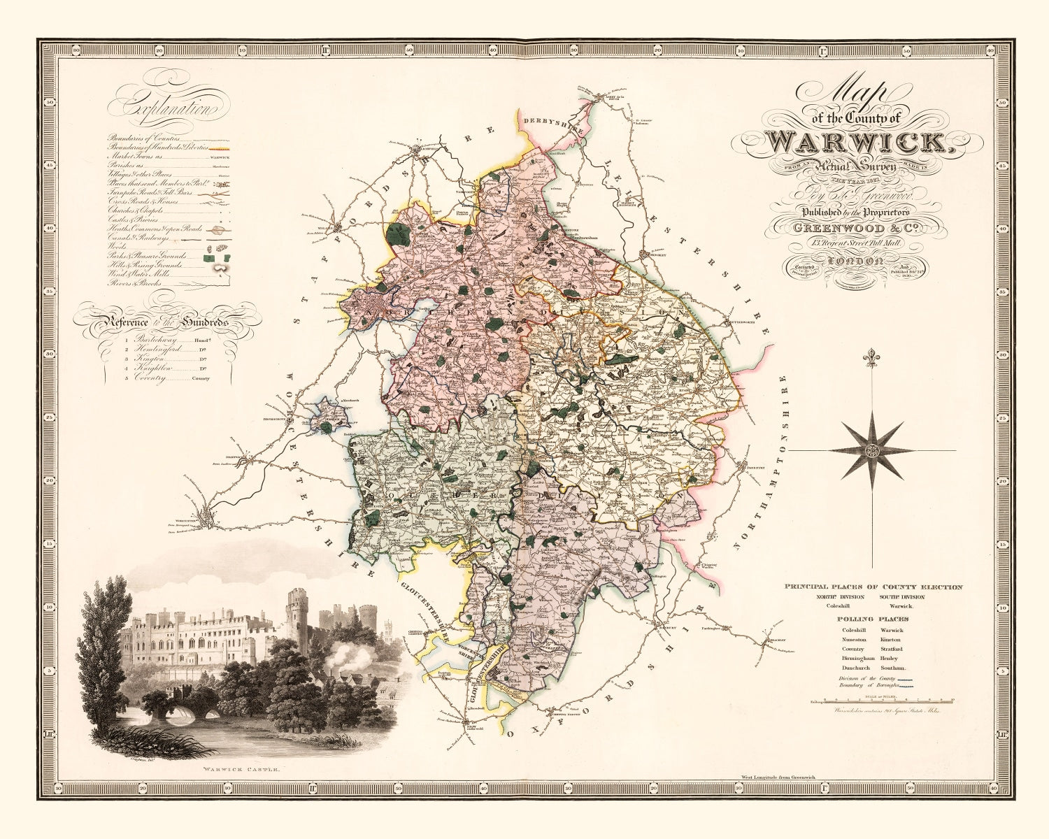 Vintage Map of Warwick England, 1830