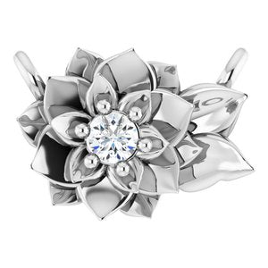 14K White Gold .015 CT Natural Diamond Flower Necklace Center