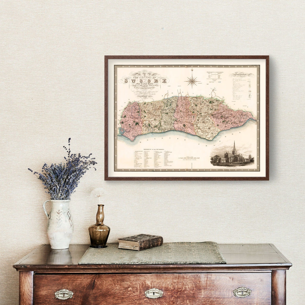 Vintage Map of Sussex England, 1829