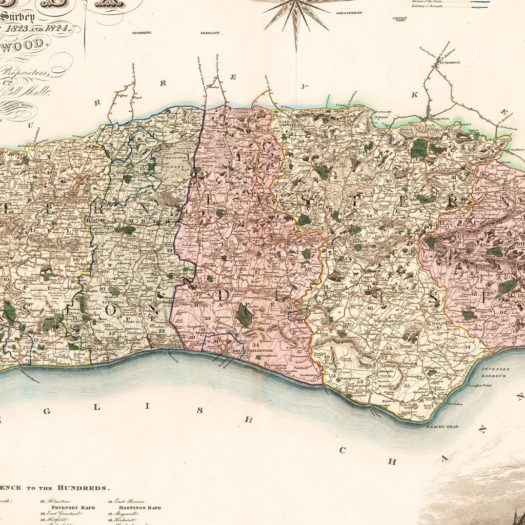 Vintage Map of Sussex England, 1829