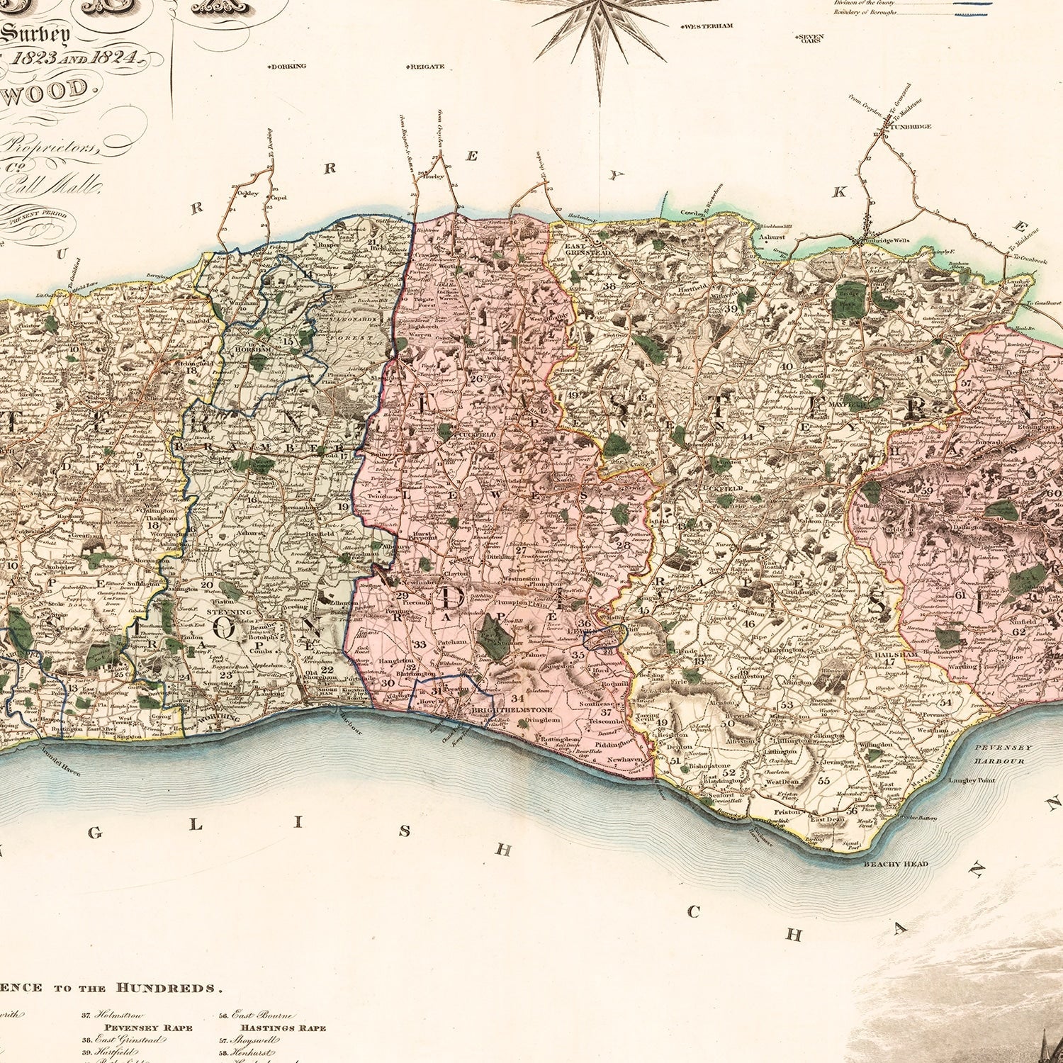 Vintage Map of Sussex England, 1829
