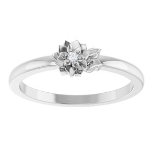 14K White Gold .015 CT Natural Diamond Flower Ring