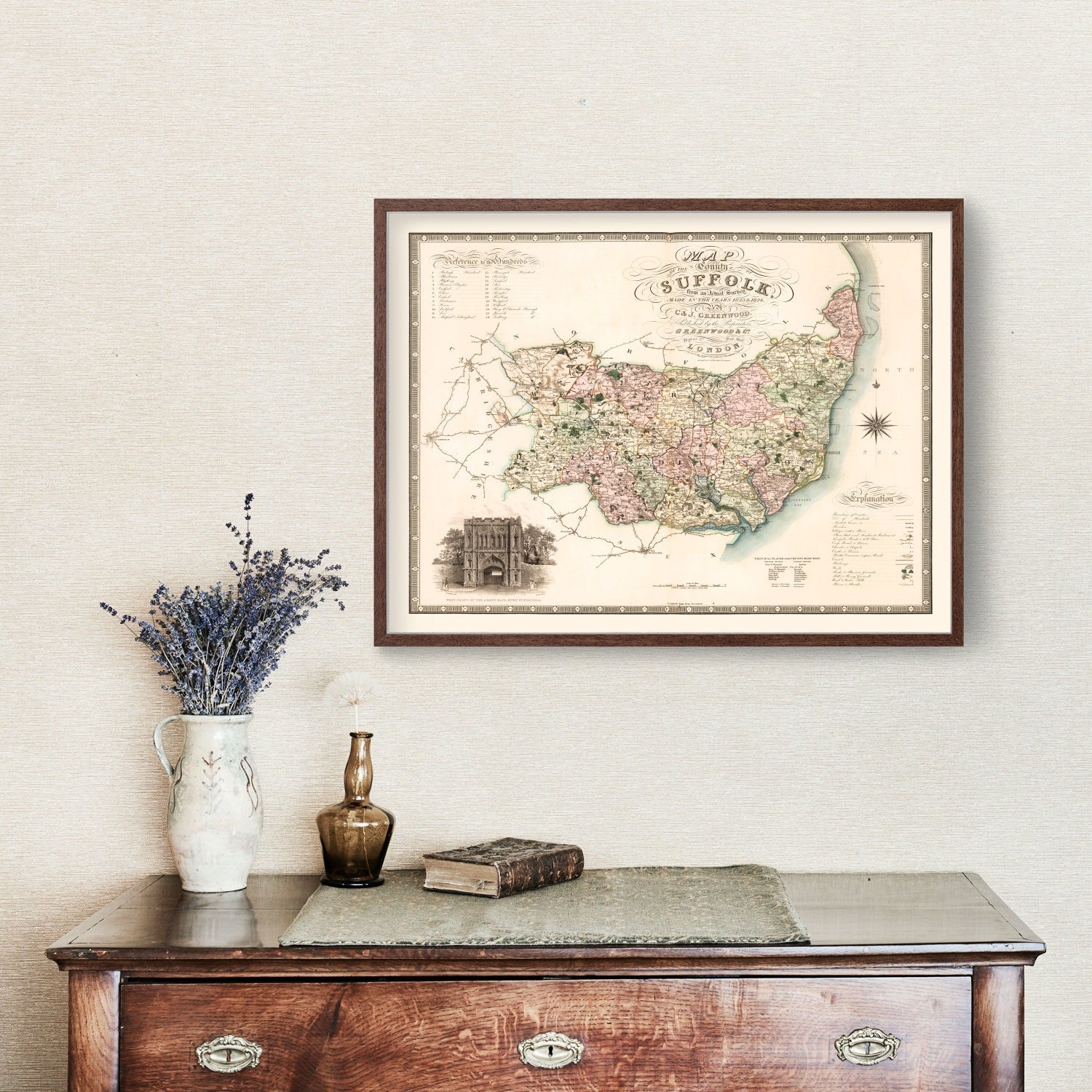 Vintage Map of Suffolk England, 1831