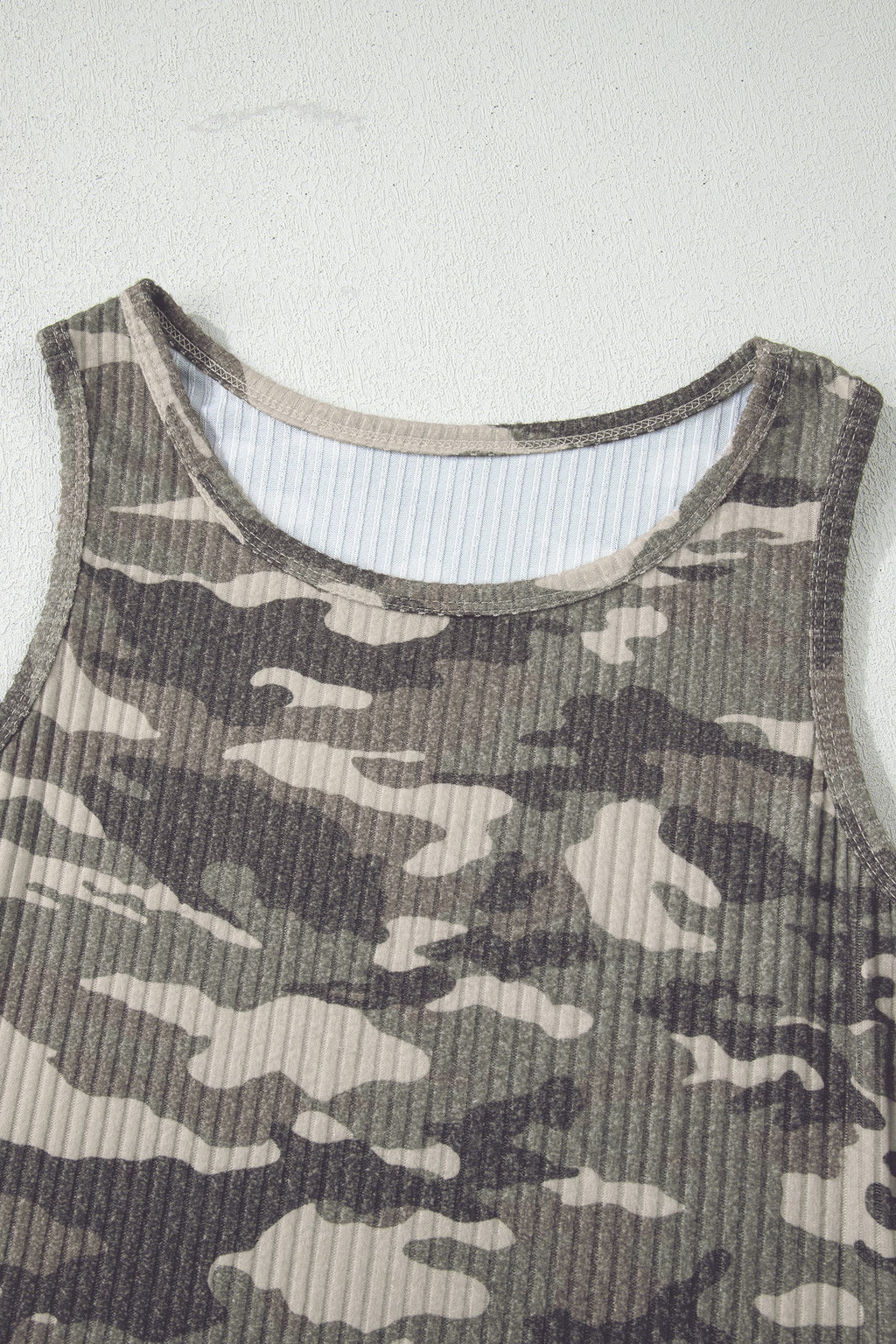 Camo Ribbed Knit Scoop Neck Tank Top