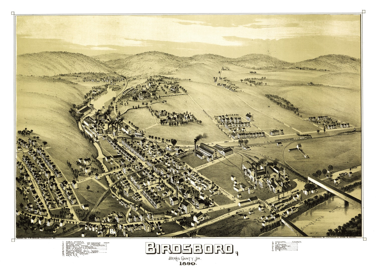 Vintage Map of Birdsboro, Pennsylvania 1890