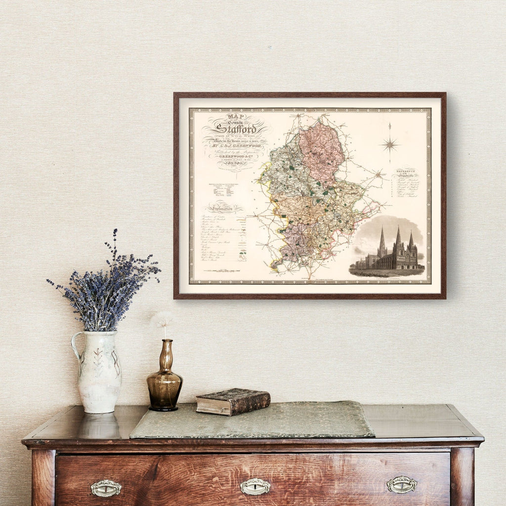 Vintage Map of Stafford England, 1830